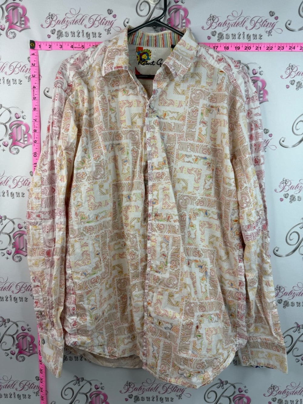 Robert Graham shirt long sleeve Cream and Tan Patterned Button-Down Shirt